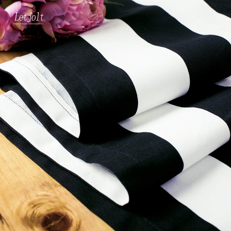 Letjolt Black and White Striped Table Runner for Kitchen Decor Black Stripe Tabletop Collection Cotton Canvas Table Runner 108 Inches Beetlejuice Party Decor - Image 3